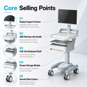 ST D1 Mobile Rounding Cart with Display Stand Keyboard Drawer Silent Casters for Hospital Ward