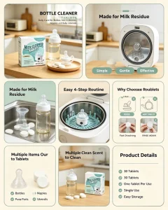 Safe for Feeding Supplies Residue Free Formula Deep Action Baby Bottle Machine Cleaning Tablets