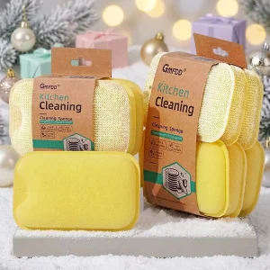 Sealed Stitched Yellow Double-Sided Kitchen Dishwashing Scouring Sponge