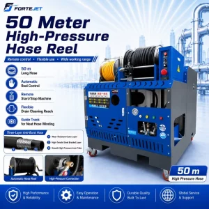 Self-Contained 500L Tank Sewer Jetting Machine 200bar 64L/min Twin-Cylinder Remote Drain Cleaning Machine for 20 Inch Pipes