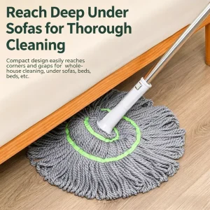 Self-Twisting Cotton Mop with Water-Locking Wear-Resistant Mop Head