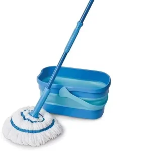 Self Wring Mop With Foldable Bucket Set Detachable Pole & High Water Absorbency Head for Household Floor Cleaning Easy Storage