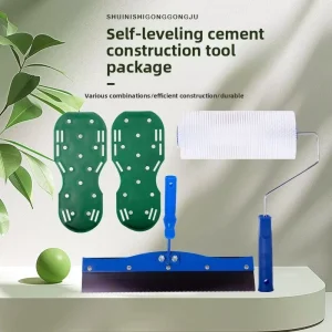 Self leveling Cement Construction Tool Kit with Spiked Shoes Air Release Roller and Notched Squeegee for Floor Epoxy Coating
