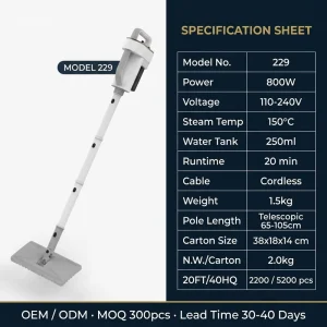 Senior Friendly Steam Cleaner Lightweight 1.5kg Handheld steam mop 1600W Overheat Protection Adjustable Pole OEM ODM