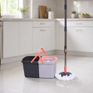 Separate Clean Dirty Water Stainless Steel Flat Mop Set with Extendable Handle and Detachable Plastic Basket for Home Cleaning