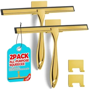 Set 2 10 Inch Gold Durable Metal Rubber Squeegees Shower Doors Bathroom Tile Shower Walls Glass Window Car Windshield