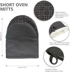 Short Oven Mitts Heat-Resistant 500°F Mini Silicone Pinch Mitts Pot Holders Non-Slip Grid Grip Cotton Lining