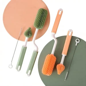 Silicone Baby Bottle Cleaner Brush Set with Nipple and Straw Brushes