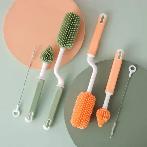 Silicone Bottle Brush Set 3PCS with 360-Degree Rotating Removable Head for Nipples and Straws