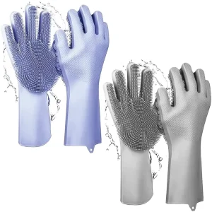 Silicone Dishwashing Gloves with Brushes and Scrubber for Household Cleaning