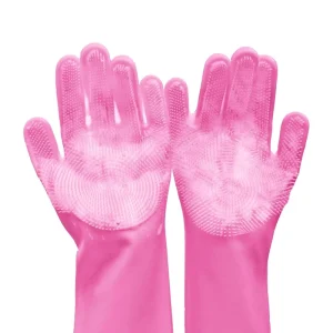 Silicone Dishwashing Gloves with Exfoliating Brush for Kitchen Cleaning