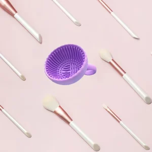 Silicone Makeup Brush Cleaning Mini Bowl and Scrubber Cup for Travel