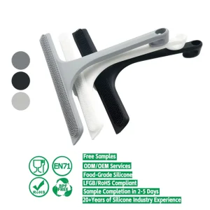 Silicone Shower Squeegee and Windshield Wiper with Brush, Blade, Holder, and Hook