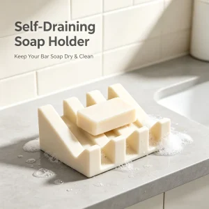 Silicone Soap Dish Organizer with Anti-slip Waterfall Self-draining Design for Shower Kitchen Sink