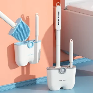 Silicone Toilet Brush Wall Mounted Long Handle Cleaning Brush Set