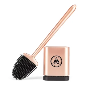Silicone Toilet Brush with Long Plastic Handle and Flexible Bristles