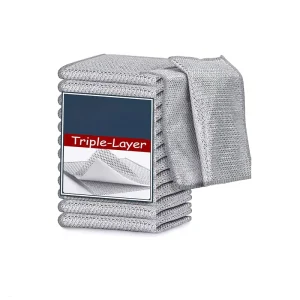Silver Fiber Double Sided Dishcloth Ultra Fine Kitchen Scrubber Pad Oil Resistant Reusable Cleaning Cloth for Dishes