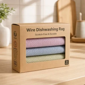 Silver Silk Wire Double-Sided Coconut Shell Fiber Dishcloth for Dishwashing