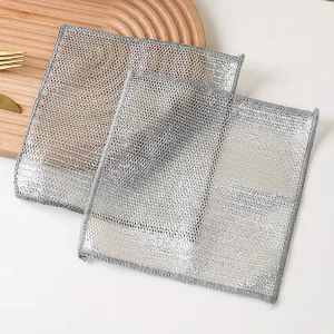 Single Double Layer Scrub Dish Cloth Silver Wire Dish Towel Reusable Household Scrubbing Cleaning Cloth for Kitchen Dish