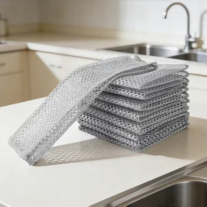 Single Layer Kitchen Scrubbing Dish Cloth Silver Wire Multipurpose Dish Towel Reusable Household Cleaning Dishwashing Rag