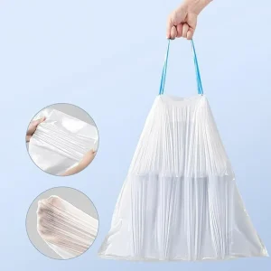 Small Drawstring Biodegradable HDPE Trash Bags 4 Gallon Unscented for Bathroom and Office