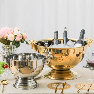 Small Golden Thickened Ice Bowl and Wine Chiller for Champagne and Beverages