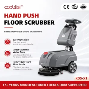 Small KDS-X1 Push Floor Scrubber, Battery-Powered Industrial Floor Cleaner for Supermarkets