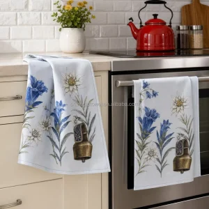 Small MOQ Gifts Custom Free Design 100% Cotton Printed Rectangle Kitchen Tea Dish Towel Quick Dry High Absorbent