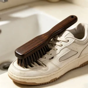 Small Manual Handheld Sandalwood Shoe Upper Cleaning Brush with Plastic Bristles for Home Cleaning