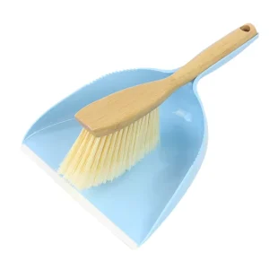 Small Plastic PET PP Dustpan with Wood Bamboo Handle and Broom