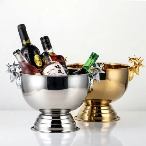 Small Stainless Steel Eco Friendly Ice Bucket Gold Regular Size Bar Wine Chiller for Beverage Cooler Party Custom Logo