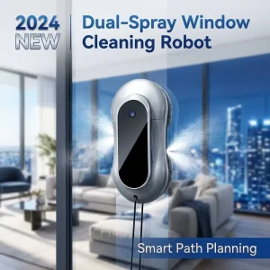 Smart Window Cleaner Robot with Dual Ultrasonic Water Spray, 2.4G Remote Control, and Power Failure Protection