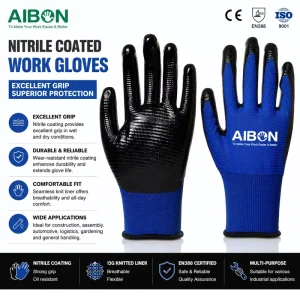 Smooth Nitrile Coated Work Gloves Anti Slip Grip Industrial Safety Gloves Oil Resistant Gloves for Assembly Handling