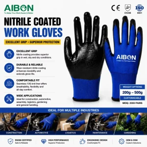 Smooth Nitrile Work Gloves Breathable Safety Gloves Grip Gloves for Industrial Applications