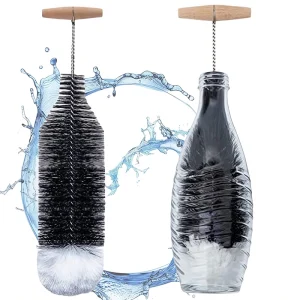 Soda Stream Bottle Cleaning Scrubber Flexible Zero Waste Natural Yarn Cotton and Wood Long Handle for Narrow Bottles and Car Use