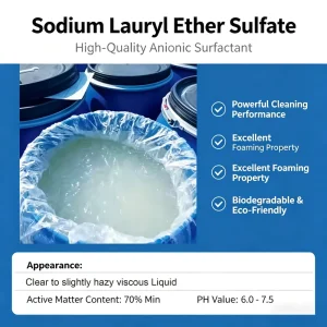 Sodium Lauryl Ether Sulfate (SLES) 70% Active Matter High Foaming Low Irritation for Cosmetics Detergents Industrial Cleaning