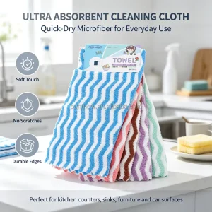 Soft Absorbent Striped Coral Fleece Microfiber Cleaning Cloth for Home Use