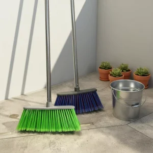 Soft Bristle Broom and Dustpan Set with Wood, Metal, or PVC Handle