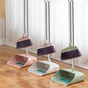 Soft-Hair Household Sweeping Broom Set with Thick Broomstick and Dustpan for Indoor Outdoor Use