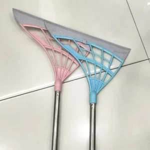 Soft Mane Bathroom Broom with Aluminum Dustpan and Plastic Handle Water Drainage