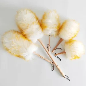 Soft Sheepskin Wool Duster for Car and Household Cleaning with Wood Handle