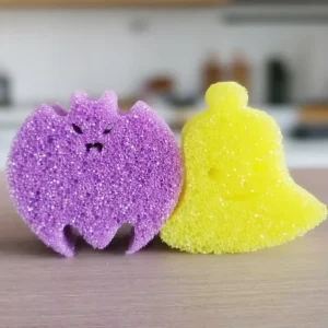 Soft Smile Face Scouring Sponge for Kitchen Dish Cleaning, 10 x 4 cm