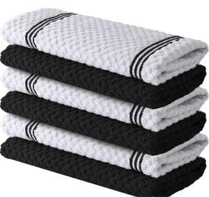 Soft Terry Cotton Dish Towel Quick Dry Waffle Striped Plain Design for Kitchen