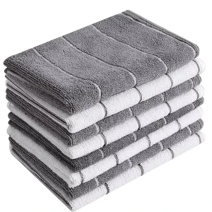 Soft and Absorbent Multi-Purpose Microfiber Dish Rags for Kitchen Check Stripe Design Microfiber Dish Cloth