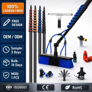 Solar Panel Cleaning Brush Kit Carbon Fiber Telescopic Water Fed Pole Window Photovoltaic Washer OEM Custom