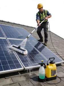 Solar Panel Cleaning Kit B-1 3.6m Telescopic Carbon Fiber Pole Rotating Brush Water Spray