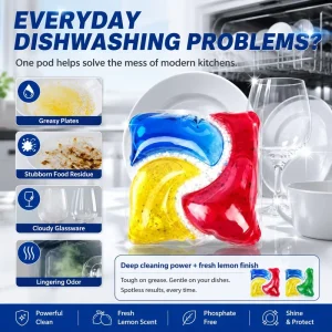 Solid Dishwasher Detergent Pods with Complete MSDS Double layer Four compartment Cleaning Agent for Tableware