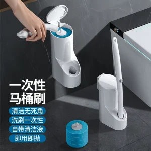 Source Factory Disposable Plastic Toilet Brush Set with Antibacterial Handle and Replacement Core