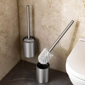 Space Aluminum Wall-Mounted Toilet Brush Holder Set with Long-Handle Brush