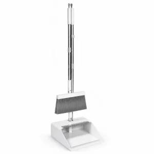 Space Saving Foldable PET Bristles Broom Dustpan Set Metal Handle Comb Teeth Step on Dustpan Home Floor Cleaning